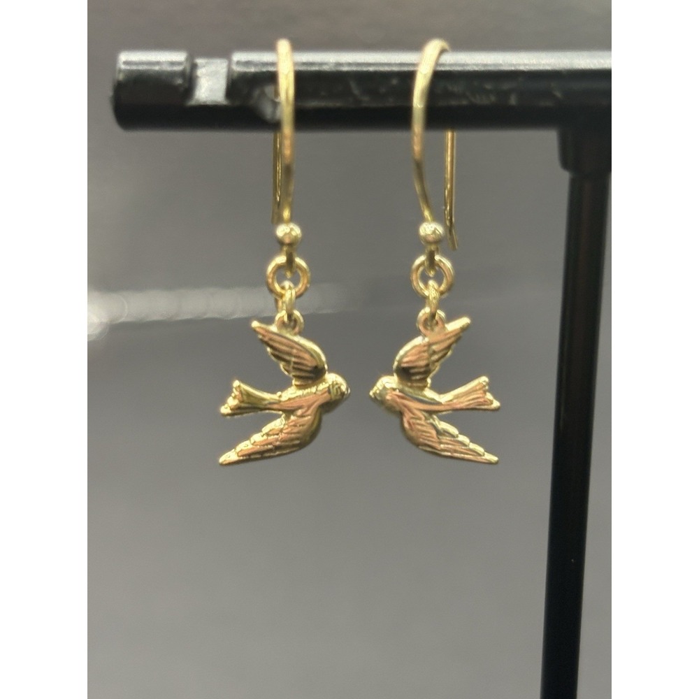 EUC Gold Sterling Silver Dove Dangle Earrings 925 F23